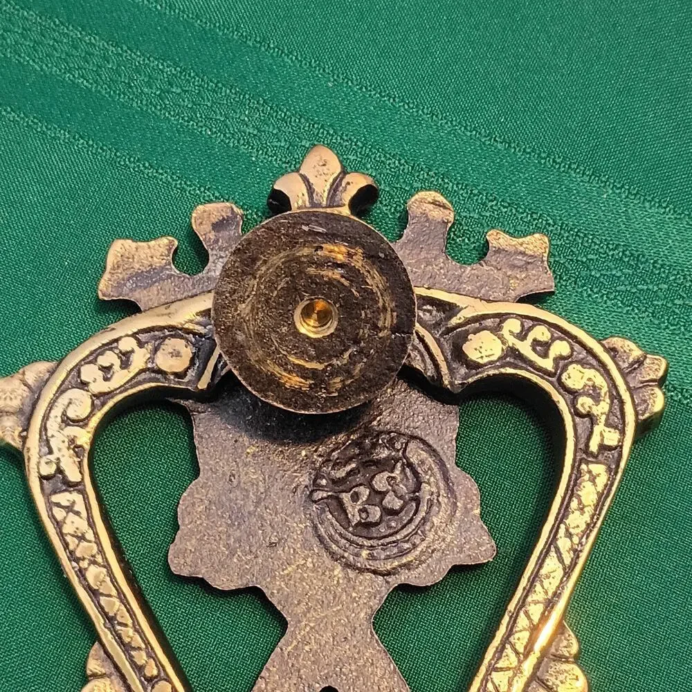 Vintage Brass Door Knocker Ornate Paisley Arabesque Shield Crown Antique